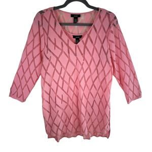 Alfani Pink 3/4 Sleeve V- Neck Sheer Pullover Blouse Tank‎ Set Hyper Feminine L